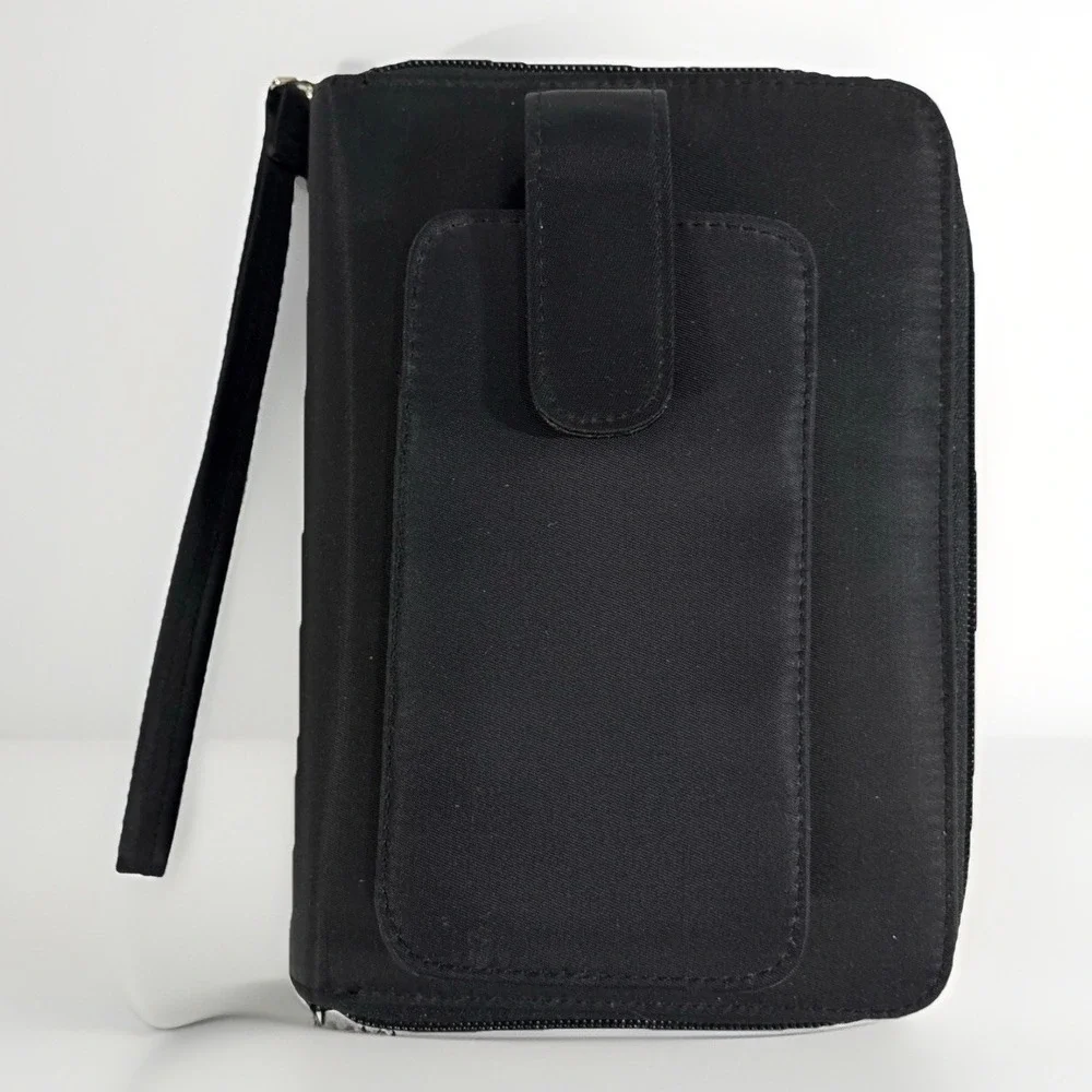 VTG Y2K Rosetti Black Leather Double Zip 6-Ring Planner Wallet Small Phone Pouch